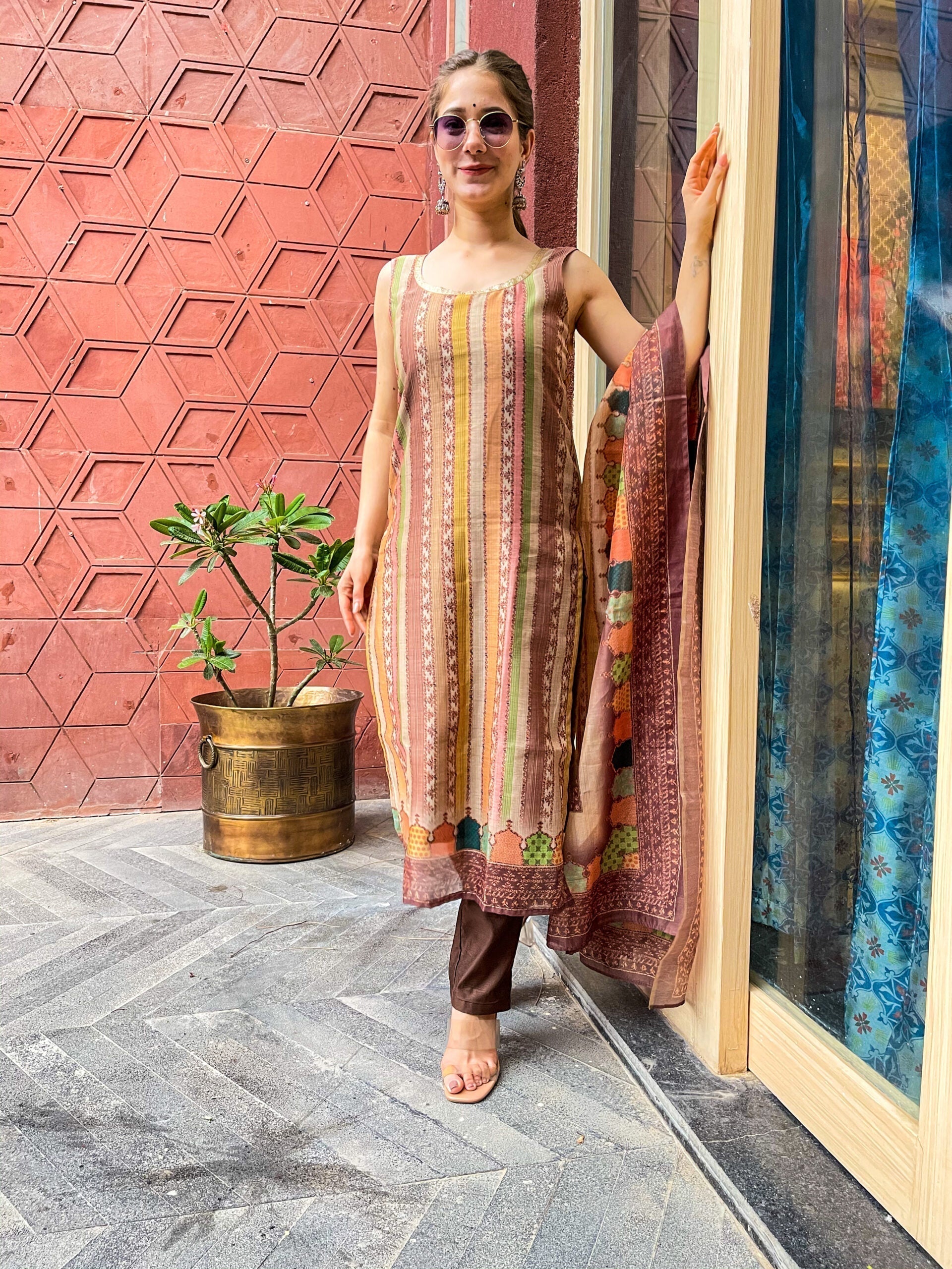 daisy brown chanderi suit set