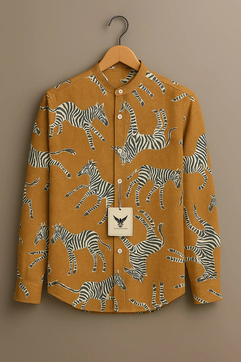 Dancing Zebra Print Stand Collar Shirt