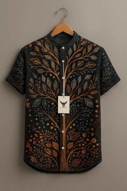 Men's Ethnic Totem Tree Of Life Art Linen Blend Comfy Shirt