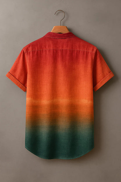 Line Combination Fan-shaped Decorative Pattern Casual Cotton And Linen Polo